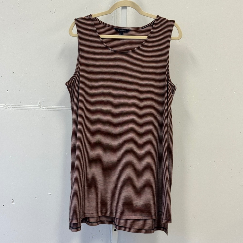 Long Tall Sally Womens Sleeveless Striped Tunic Top Navy Orange Size L CA55271